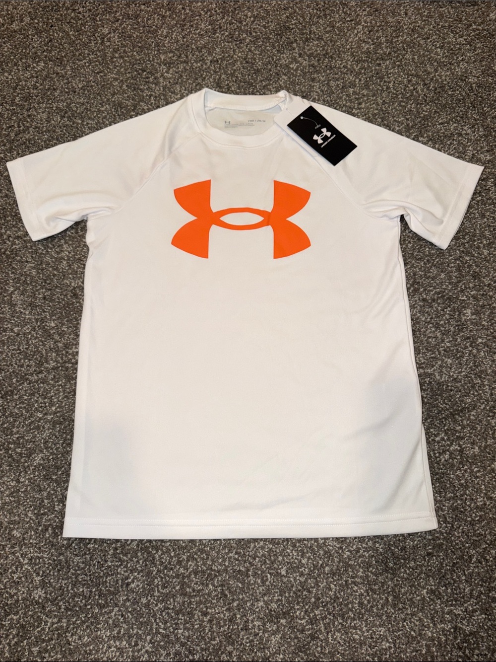 Under Armour White Performance Short-Sleeve Tee with Bright Orange Logo